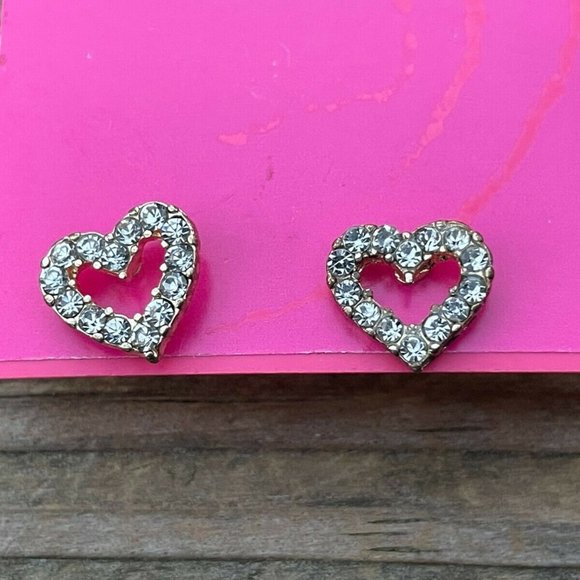 Betsey Johnson Earrings Valentines Day Gift Heart shape Earring Crystal Accent - Picture 3 of 12